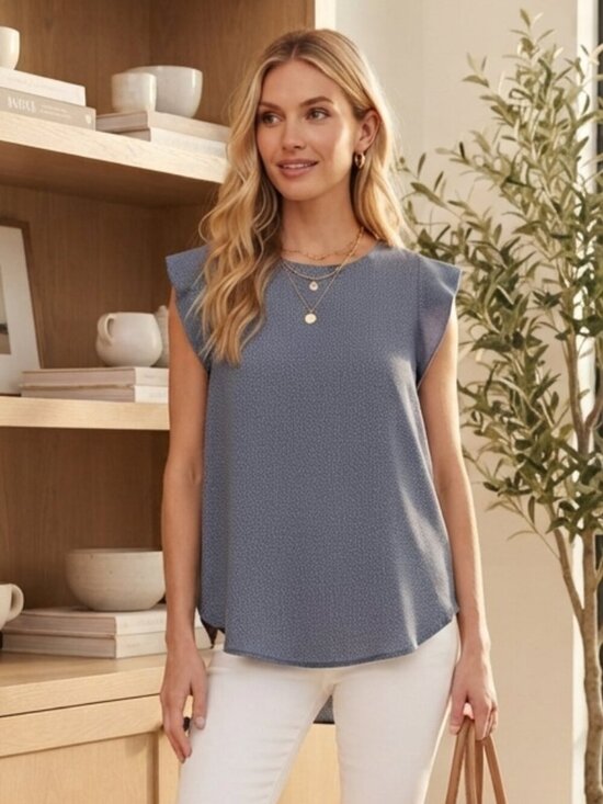 Francesca's Collections Tops - Francesca's Made in Italy Blue Flutter Sleeve Textured Blouse Large